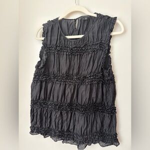 Theory 100% Silk Black Ruffle Tiered Sleeveless Blouse Top Neutral Capsule Small